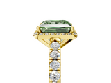 Yellow gold Fancy Green Princess  Cut Halo Diamond Engagement Ring with Pave Band and Four-Prong Setting_5