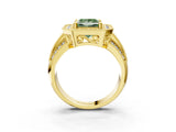 Yellow gold Fancy Green Princess Cut Halo Diamond Engagement Ring with Pave Split Shank and Four-Prong Setting_3