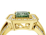 Yellow gold Fancy Green Princess Cut Halo Diamond Engagement Ring with Pave Split Shank and Four-Prong Setting_4