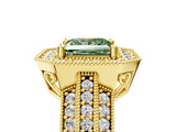Yellow gold Fancy Green Princess Cut Halo Diamond Engagement Ring with Pave Split Shank and Four-Prong Setting_5