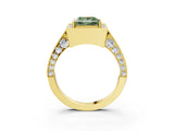 Yellow gold Fancy Green Princess Cut Halo Diamond Engagement Ring with Split Shank Band and Four-Prong Setting_3