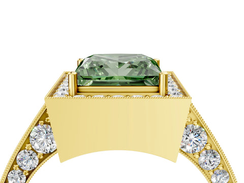 Yellow gold Fancy Green Princess Cut Halo Diamond Engagement Ring with Split Shank Band and Four-Prong Setting_4