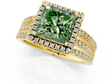 Yellow gold Fancy Green Princess  Cut Halo Diamond Engagement Ring with Split Shank and Four-Prong Setting_1