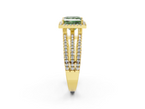 Yellow gold Fancy Green Princess  Cut Halo Diamond Engagement Ring with Split Shank and Four-Prong Setting_2