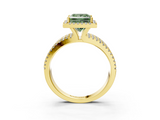 Yellow gold Fancy Green Princess  Cut Halo Diamond Engagement Ring with Split Shank and Four-Prong Setting_3