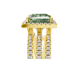 Yellow gold Fancy Green Princess  Cut Halo Diamond Engagement Ring with Split Shank and Four-Prong Setting_5