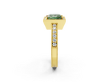 Yellow gold Fancy Green Princess  Cut Halo Diamond Pave Band Ring with Four-Prong Setting_2