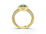 Yellow gold Fancy Green Princess  Cut Halo Diamond Pave Band Ring with Four-Prong Setting_3