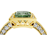 Yellow gold Fancy Green Princess  Cut Halo Diamond Pave Band Ring with Four-Prong Setting_4