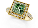 Yellow gold Fancy Green Princess  Cut Halo Diamond Pave Band with Four-Prong Setting_1