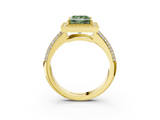 Yellow gold Fancy Green Princess  Cut Halo Diamond Pave Band with Four-Prong Setting_3