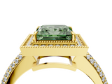 Yellow gold Fancy Green Princess  Cut Halo Diamond Pave Band with Four-Prong Setting_4