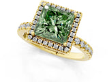 Yellow gold Fancy Green Princess Cut Halo Diamond Pave Band with Prong Setting_1