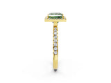 Yellow gold Fancy Green Princess Cut Halo Diamond Pave Band with Prong Setting_2