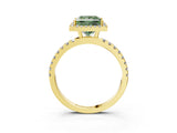 Yellow gold Fancy Green Princess Cut Halo Diamond Pave Band with Prong Setting_3