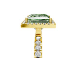 Yellow gold Fancy Green Princess Cut Halo Diamond Pave Band with Prong Setting_5