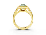 Yellow gold Fancy Green Princess Cut Halo Diamond Ring with Beaded Split Shank and Four-Prong Setting_3