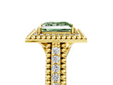 Yellow gold Fancy Green Princess Cut Halo Diamond Ring with Beaded Split Shank and Four-Prong Setting_5