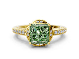 Yellow gold Fancy Green Princess  Cut Halo Diamond Ring with Channel Set Band and Four-Prong Setting_30