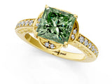 Yellow gold Fancy Green Princess  Cut Halo Diamond Ring with Channel Set Band and Four-Prong Setting_31