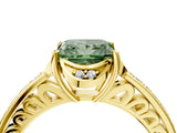 Yellow gold Fancy Green Princess  Cut Halo Diamond Ring with Channel Set Band and Four-Prong Setting_34