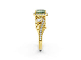 Yellow gold Fancy Green Princess Cut Halo Diamond Ring with Milgrain and Bezel Accents on a Split Shank Band_14