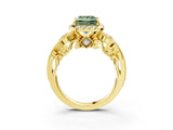 Yellow gold Fancy Green Princess Cut Halo Diamond Ring with Milgrain and Bezel Accents on a Split Shank Band_15