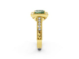 Yellow gold Fancy Green Princess  Cut Halo Diamond Ring with Pavé Band and Four-Prong Setting_26