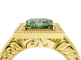Yellow gold Fancy Green Princess  Cut Halo Diamond Ring with Pavé Band and Four-Prong Setting_28