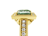Yellow gold Fancy Green Princess  Cut Halo Diamond Ring with Pavé Band and Four-Prong Setting_29