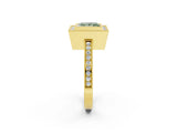 Yellow gold Fancy Green Princess  Cut Halo Diamond Ring with Pavé Band and Milgrain Prong Setting_34