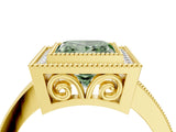 Yellow gold Fancy Green Princess  Cut Halo Diamond Ring with Pavé Band and Milgrain Prong Setting_36