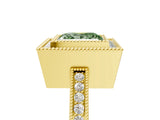 Yellow gold Fancy Green Princess  Cut Halo Diamond Ring with Pavé Band and Milgrain Prong Setting_37