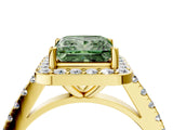 Yellow gold Fancy Green Princess Cut Halo Diamond Ring with Pavé Band and Three-Prong Setting_4