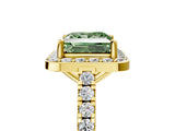 Yellow gold Fancy Green Princess Cut Halo Diamond Ring with Pavé Band and Three-Prong Setting_5