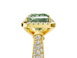 Yellow gold Fancy Green Princess Cut Halo Diamond Ring with Pavé Band_5
