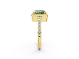 Yellow gold Fancy Green Princess  Cut Halo Diamond Ring with Pave Band and Four-Prong Setting_2