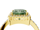 Yellow gold Fancy Green Princess  Cut Halo Diamond Ring with Pave Band and Four-Prong Setting_4