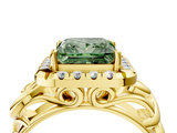 Yellow gold Fancy Green Princess  Cut Halo Diamond Ring with Scrollwork Band and Four-Prong Setting_4