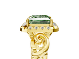 Yellow gold Fancy Green Princess  Cut Halo Diamond Ring with Scrollwork Band and Four-Prong Setting_5