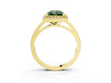 Yellow gold Fancy Green Princess Cut Halo Diamond Ring with Solitaire Band and Prong Setting_3
