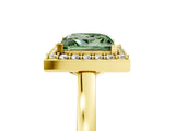 Yellow gold Fancy Green Princess Cut Halo Diamond Ring with Solitaire Band and Prong Setting_5