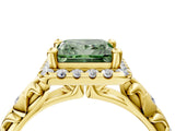 Yellow gold Fancy Green Princess Cut Halo Diamond Solitaire with Filigree Band and Four-Prong Setting_16
