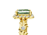 Yellow gold Fancy Green Princess Cut Halo Diamond Solitaire with Filigree Band and Four-Prong Setting_17