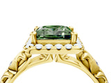 Yellow gold Fancy Green Princess Cut Halo Diamond Solitaire with Filigree Band and Four-Prong Setting_4