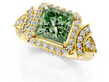 Yellow gold Fancy Green Princess Cut Halo Diamond Split Shank Engagement Ring with Four-Prong Setting_1