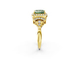 Yellow gold Fancy Green Princess Cut Halo Diamond Split Shank Engagement Ring with Four-Prong Setting_2