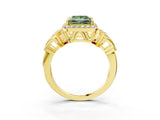 Yellow gold Fancy Green Princess Cut Halo Diamond Split Shank Engagement Ring with Four-Prong Setting_3