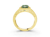 Yellow gold Fancy Green Princess Cut Halo Diamond Split Shank Ring with Prong Setting_3