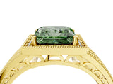 Yellow gold Fancy Green Princess Cut Halo Diamond Split Shank Ring with Prong Setting_4